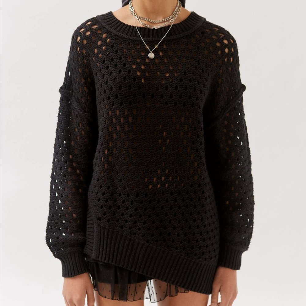 Urban Outfitters Black Crew Neck Sweater Textured Knit